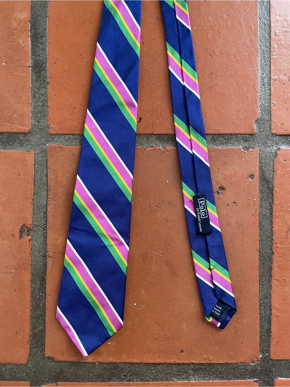 True vintage Y2K Polo Ralph Lauren Navy Multicolor Striped Men's silk Tie